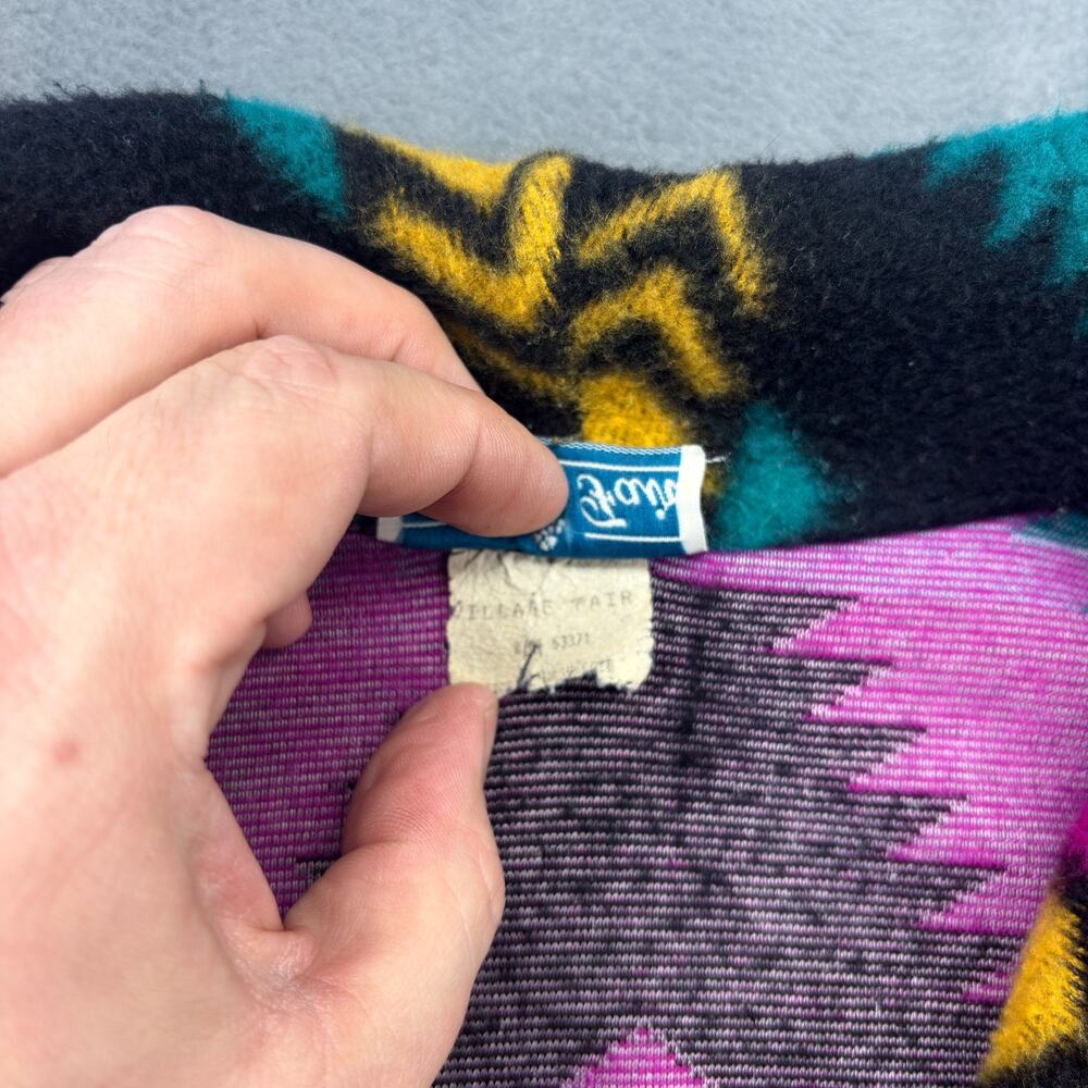 Vintage Village Fair Cardigan Fleece Sweater Women's XL Southwest Aztec Pockets - Picture 4 of 7